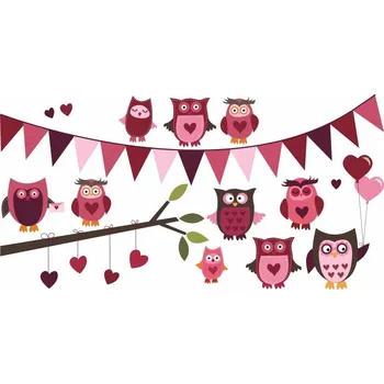 Samolepící dekorace Sovičky párty růžová samolepka na zeď - S