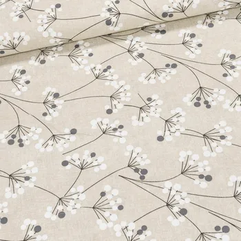 Směsové plátno LUISA BÉŽOVÁ, rostlinky na béžové, š.140cm (látka v metráži)