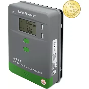 solární regulátor Qoltec 53662 Solární regulátor nabíjení Qoltec MPPT s teplotním senzorem 30A | 12V / 24V | LCD | 2 x USB | Bluetooth | Mobilní Aplikace | Baterie GEL, LiFePO4 (Solární MPPT regulátor Qoltec 53662, 30A, pro 12V/24V systémy. Podpora GEL, AGM i LiFePO4)