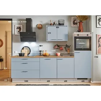 Kuchyňská linka Naturel 280x60x92 cm mat pastelově modrá