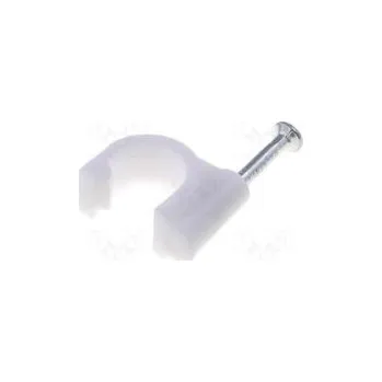 Stahovací páska Držák bílá na kulatý kabel 100ks s hřebíkem Ø 6mm H 9mm