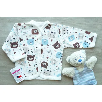 Kojenecká bunda AMÁLKA Bavlněný propínací kabátek, medvídci s písmenky Velikost: 62