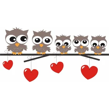 Samolepící dekorace Zamilované sovy na větvi hnědé samolepka na zeď - S