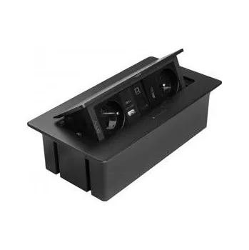 Elektrická zásuvka GTV MULTISOFT Nábytková Zásuvka 2x Schuko Zásuvka, USB A+C, RJ45, HDMI, napájecí kabel se zástrčkou, černá