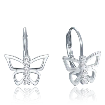 Náušnice 1635 MINET Stříbrné náušnice motýlci s bílými zirkony