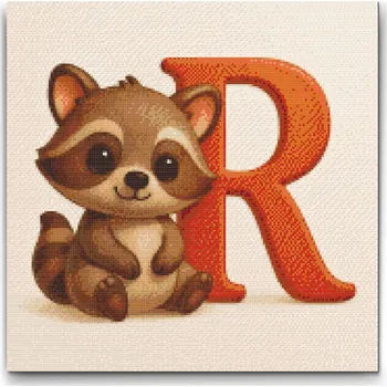 Diamantové malování Diamantové malování - Písmeno R - Se zvířátkem Velikost: 50x50cm, Rámování: Pouze srolované plátno, Diamanty: Čtvercové