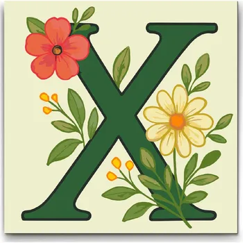 Malování podle čísel - Písmeno X - Květinový vzor Velikost: 50x50cm, Rámování: Pouze srolované plátno