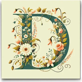 Malování podle čísel - Písmeno D - Květinový vzor Velikost: 50x50cm, Rámování: Pouze srolované plátno