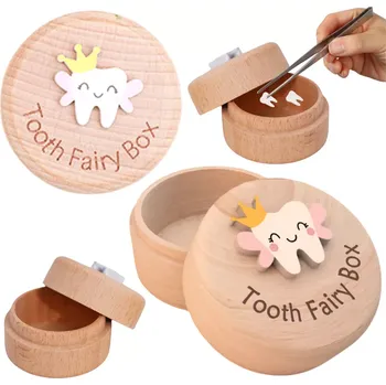 Dárková krabička Dřevěná krabička na mléčné zuby pro děti s gravírováním Tooth Fairy Box