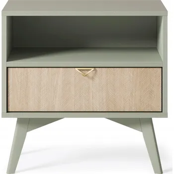 Noční stolek Moderní noční stolek Eukalyptus, 53,9 x 38 x 53,8 cm, se zásuvkou a policí
