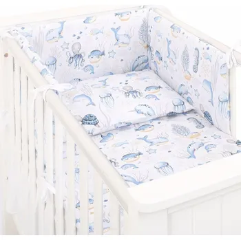 Příslušenství pro dětskou postel a kolébku 3-dílná sada Mantinel s povlečením Oceán - 60/90X120 CM - Modrá