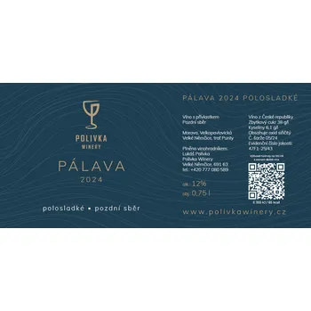 Pálava 2024, pozdní sběr, Polivka Winery, polosladké