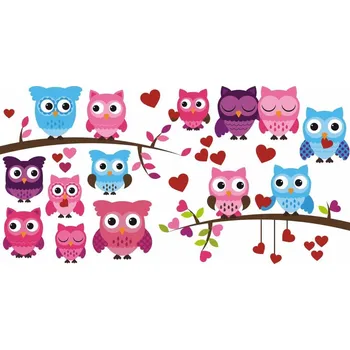 Samolepící dekorace Sada soviček modro-růžové samolepka na zeď - S