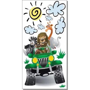 Samolepící dekorace Zelený jeep safari zvířátka, příroda samolepka na zeď - S