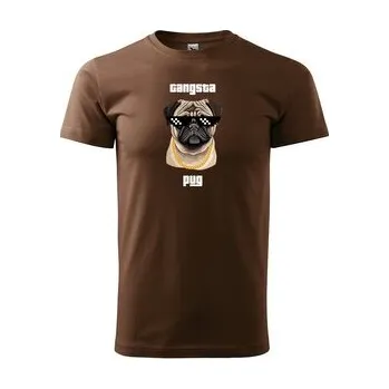 Pánské oblečení Tričko s potiskem Gangsta pug: hnědé 4XL