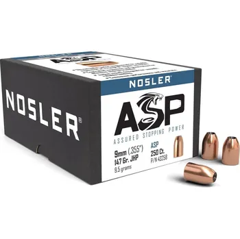 Příslušenství pro sportovní střelbu Střely Nosler Assured Stopping Power 9mm, dia .355, 147grs JHP (250 ks)