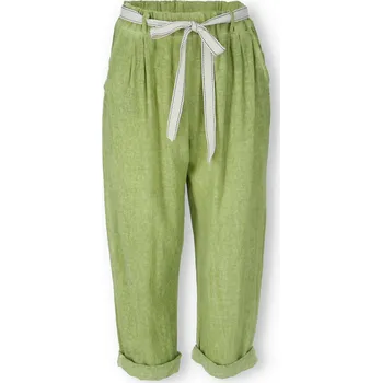 Lněné kalhoty s páskem 9581 barva: zelená-oliva