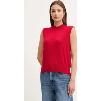 Dámská vesta Vesta ze směsi hedvábí Tommy Hilfiger červená barva, WW0WW45651 33X, vel. XS