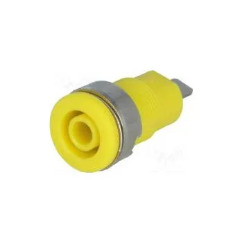 Elektrická zásuvka Zásuvka banánek 4mm 32A žlutá niklovaný na panel izolované