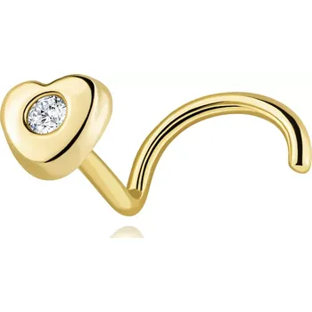 Piercing Zlatý piercing do nosu 14K srdce s diamantem
