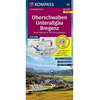 KOMPASS Fahrradkarte 3345 Oberschwaben, Unterallgäu, Bregenz 1:70.000