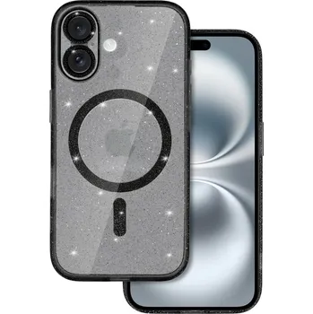 Pouzdro na mobilní telefon Zadní kryt Glitter Magsafe pro iPhone 16 černý čirý