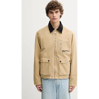 Bavlněná bunda Karl Lagerfeld Jeans béžová barva, zimní, A3M14058 08X, vel. L