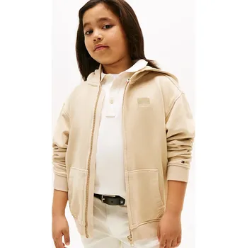 Chlapecká mikina Dětská bavlněná mikina Tommy Hilfiger béžová barva, s kapucí, hladká, KB0KB09750 KB0KB09750.9BYA 12X, vel. 128