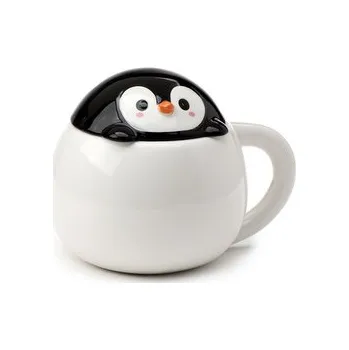 Keramický hrnek s víčkem Zvířata - Shluk tučňáků