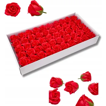 umělá květina Mýdlová růže červená 50 ks hlavičky 5x7 cm