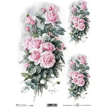 Umělecký papír Itd. Collection Rýžový papír Růžové růže a včelka A4