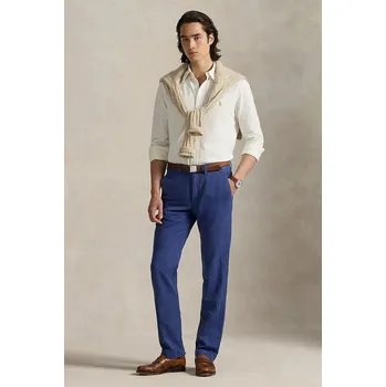 Lněné kalhoty Polo Ralph Lauren tmavomodrá barva, 710901796 59A, vel. 33/32