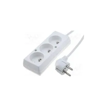 Napájecí kabel Prodlužovací síťový kabel Zásuvky 3 PVC bílá 3x1,5mm2 5m 16A