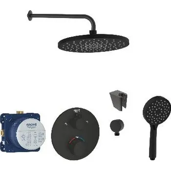 Sprchový set SANITINO - Sprchový set s termostatem a tělesem pod omítku Grohe, příslušenství kielle, matná černá SANI21GKK404