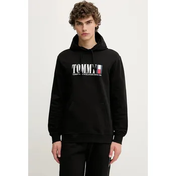 Pánská mikina Bavlněná mikina Tommy Jeans pánská, černá barva, s kapucí, s potiskem, DM0DM22144 99X, vel. S