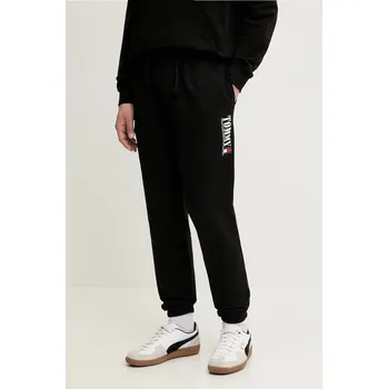 Bavlněné tepláky Tommy Jeans pánské, černá barva, s potiskem, DM0DM22145 99X, vel. S