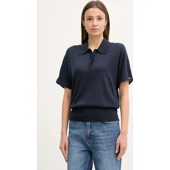 Dámské tričko Polo triko s příměsí hedvábí Tommy Hilfiger WW0WW45652 námořnická modř 59X, vel. XS