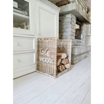 Obraz Koš na dřevo ratanový šedý