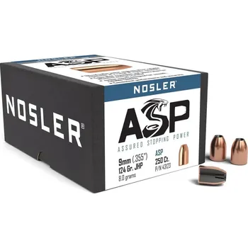 Příslušenství pro sportovní střelbu Střely Nosler Assured Stopping Power 9mm, dia .355, 124grs JHP (250 ks)