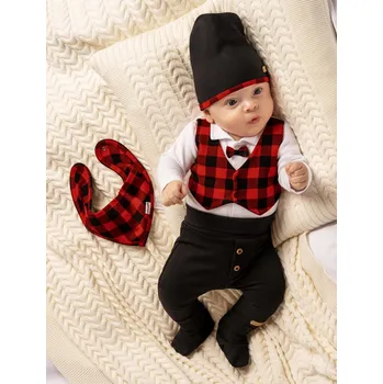 Kojenecká souprava Chlapecká 4-dílná souprava, kostkovaná, 56