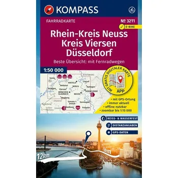 KOMPASS Fahrradkarte 3211 Rhein-Kreis Neuss, Kreis Viersen, Düsseldorf 1:50.000