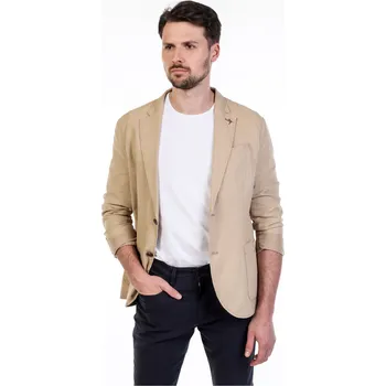 Pánské sako Pánské lněné sako Barva: Béžová, Velikost: 52, Střih: REGULAR FIT