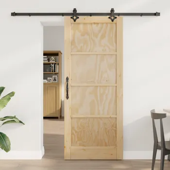 Vchodové dveře Posuvné dveře s kovaním 'ORKDAL'z masivního borového dřeva Přírodní a černá3333644