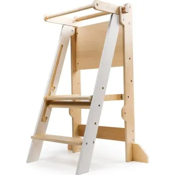 učicí věž eliNeli Skládací učící věž rostoucí 2v1 - lakovaná přírodní/bíla s kreslící tabulí