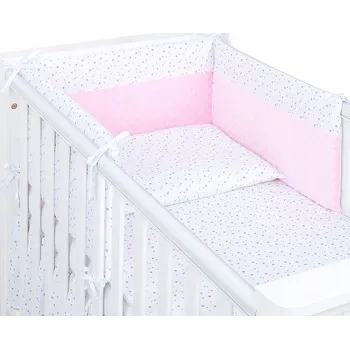 Příslušenství pro dětskou postel a kolébku Mantinel s povlečením Minky Hvězdy bílé 60/100x135 cm - Růžová