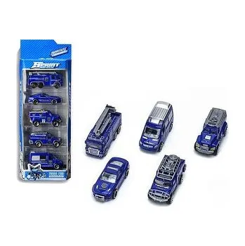autíčko Sada 5 policejních vozidel 1:64, kov; 29,5x11x4,5cm, W/B