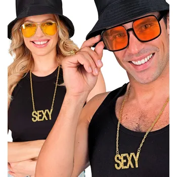 Karnevalový doplněk Zlatý náhrdelník "SEXY" 65 cm