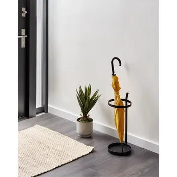 Stojan na deštník Stojan na deštníky černý železný práškový kulatý organizér pro mokré deštníky předsíň chodba Beliani