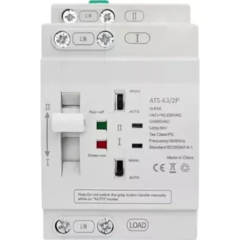 přepínač Automatický přepínač sítí - napájení 2 kontaky (N a L) 230V 63A