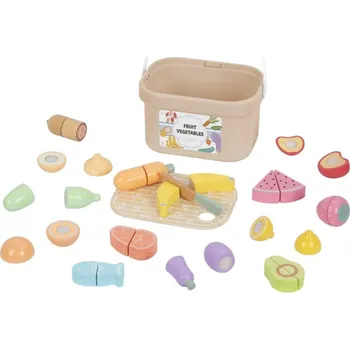 Dřevěná hračka eliNeli Krájecí ovoce + zelenina + potraviny v boxu 3v1